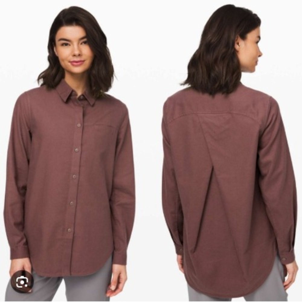 Lululemon‎ Full Day Ahead Shirt Antique Bark Long Sleeve Women's Size 4 LW3DD9
